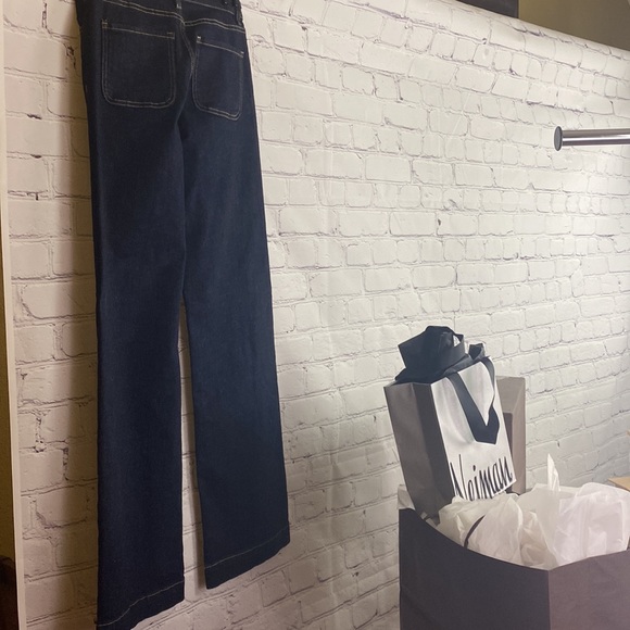 NWT Chelsea & Violet dark denim yellow stitching wide legged wide cuff jean - Picture 6 of 11